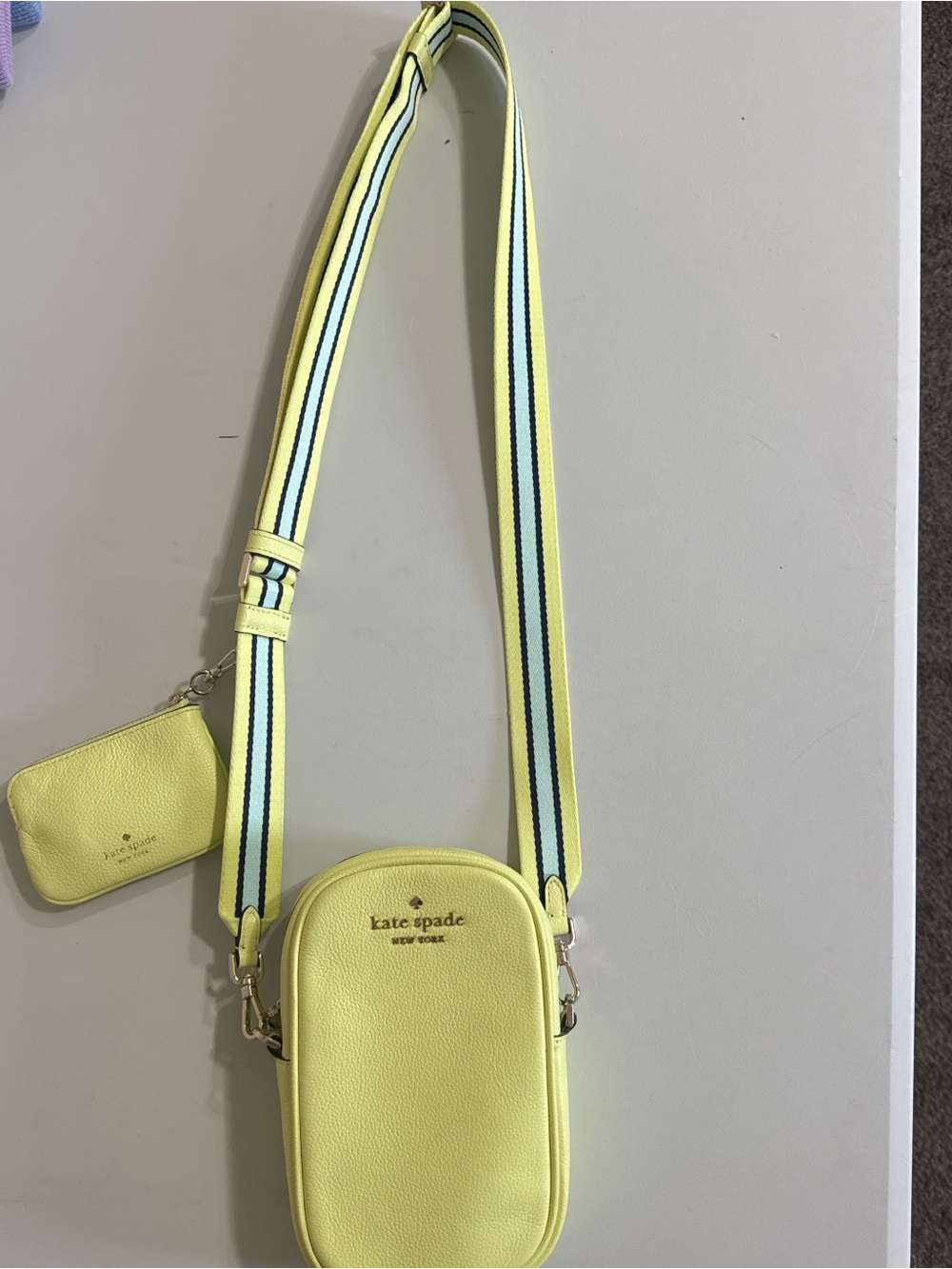 kate spade yellow pebbled leather crossbody with striped strap
